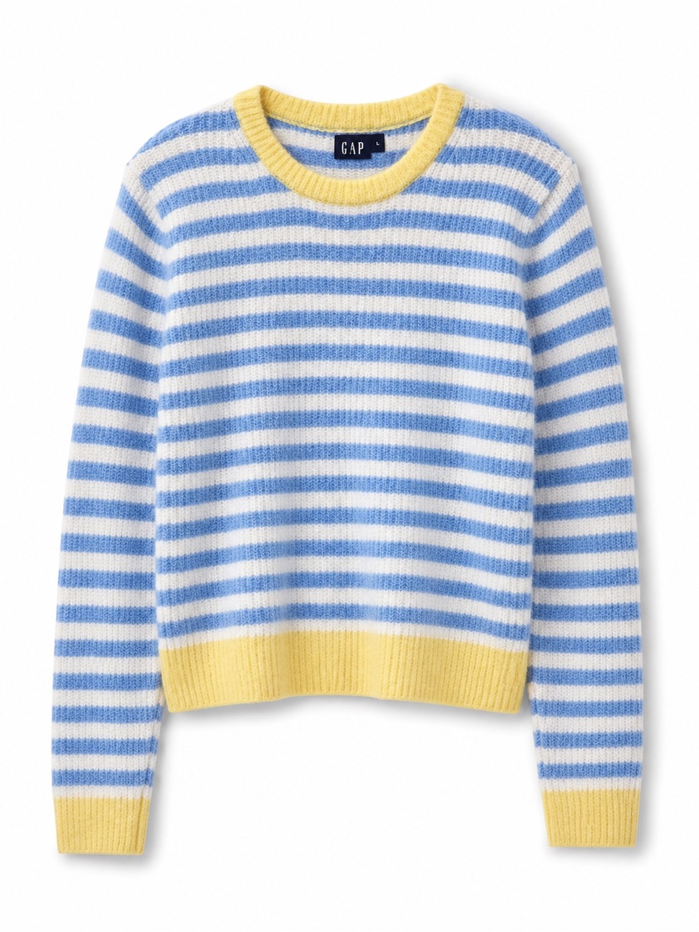 Gap CashSoft Crewneck Sweater Blue White Stripe Yellow Trim Large
